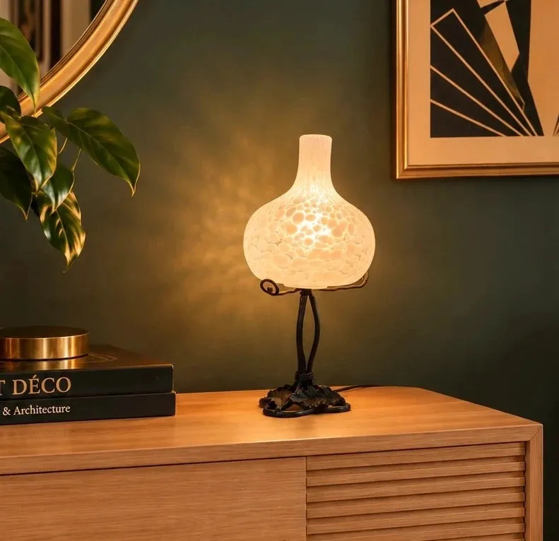 Lampe à poser art déco fer forgé pâte de verre 1930 — vue 2
