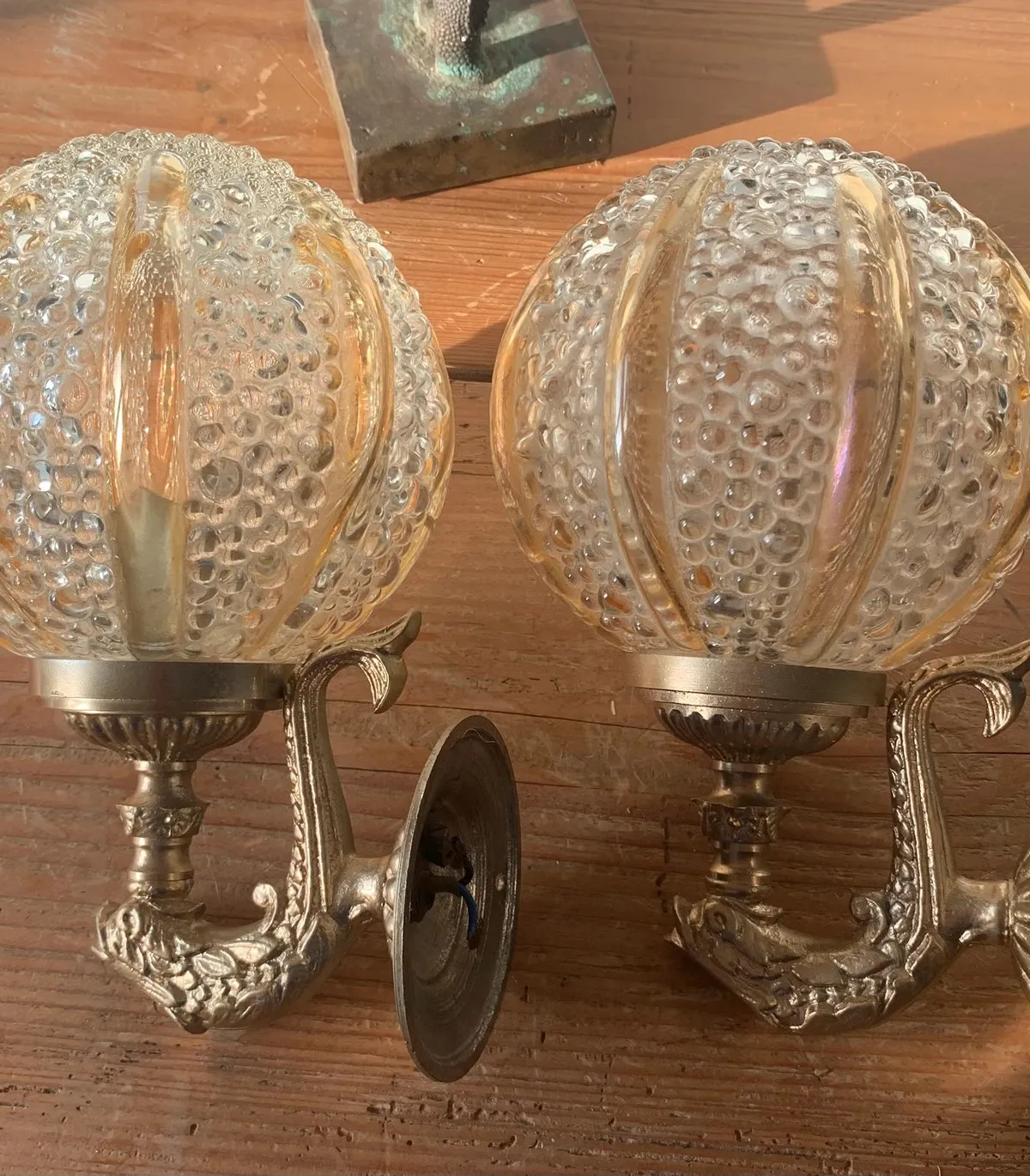Paire d'appliques Helena Tynell globe oursin en verre bullé 1960 — vue 5