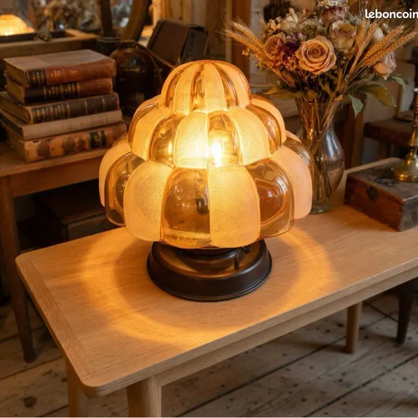 Lampe à poser ou plafonnier verre Italie et support métal