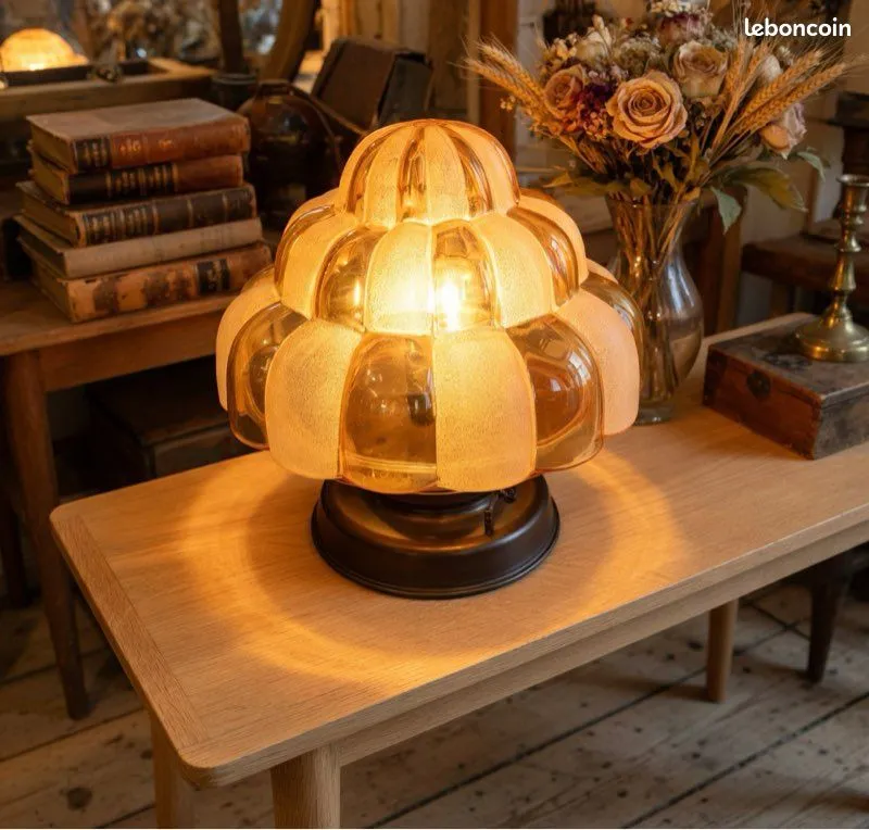 Lampe à poser ou plafonnier verre Italie et support métal