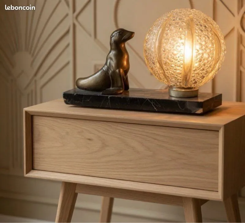 Lampe otarie sur marbre globe Helena Tynell 1960 signé FONT