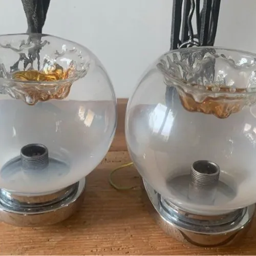 Paire d’appliques Keuco 1970 et globes volcan mazzega Murano