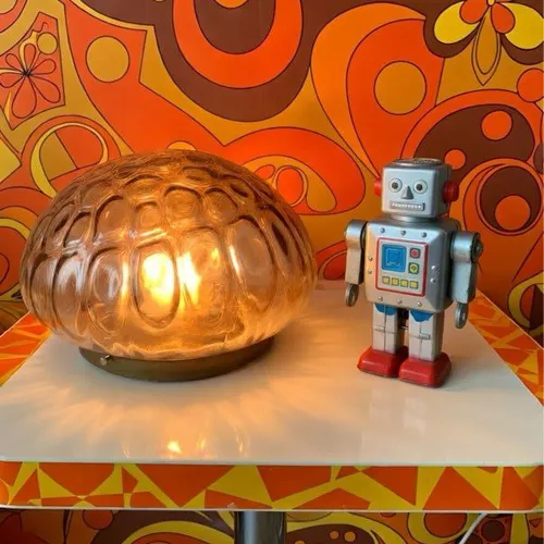 Plafonnier années 70 Space âge verre fumé