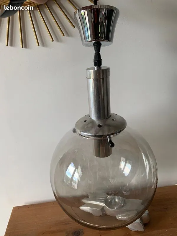 Suspension boule RAAK 1970 verre fumé